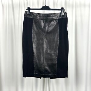 Danier Italian Leather Pencil Skirt in Black • High Waist Panel Skirt • Size 8